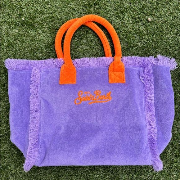 MC2 Saint Barth Vanity Sponge Terry Embossed Purple Orange Beach Tote Bag - Picture 3 of 10